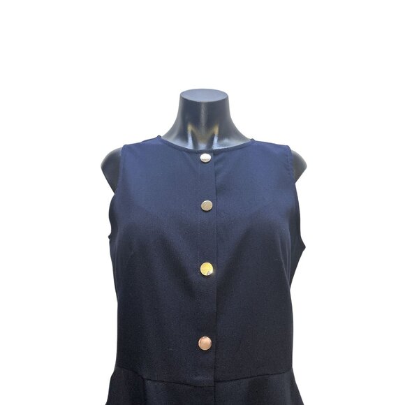 Loft Sleeveless Navy Button-Down Dress w/Ruffle Hem Size 8 - Picture 3 of 9